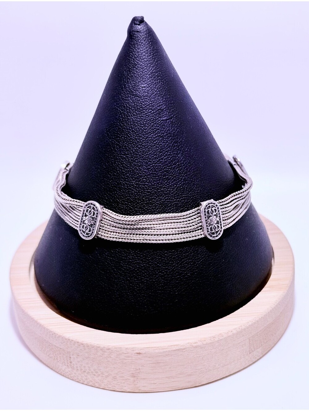Sterling Silver Multi-Strand Woven Foxtail Bracelet with Filigree Station Links